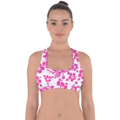 Hibiscus Pattern Pink Cross Back Hipster Bikini Top  by GrowBasket