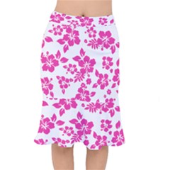 Hibiscus Pattern Pink Short Mermaid Skirt by GrowBasket