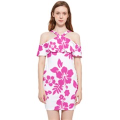 Hibiscus Pattern Pink Shoulder Frill Bodycon Summer Dress by GrowBasket