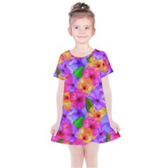 Watercolor Flowers  Multi-colored Bright Flowers Kids  Simple Cotton Dress by SychEva