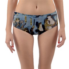 Famous Heroes Of The Kabuki Stage Played By Frogs  Reversible Mid-waist Bikini Bottoms by Sobalvarro