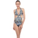 Famous heroes of the kabuki stage played by frogs  Halter Front Plunge Swimsuit View1