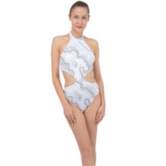 Topography Map Halter Side Cut Swimsuit by goljakoff