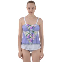 Minimal Purble Floral Marble A Twist Front Tankini Set by gloriasanchez