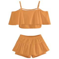 Deep Saffron Orange Kids  Off Shoulder Skirt Bikini by FabChoice