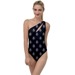 Funny Ghost Sketchy Drawing Pattern To One Side Swimsuit by dflcprintsclothing