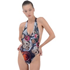 Cookies & Tea Tray  Backless Halter One Piece Swimsuit by Incredible
