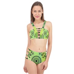Green Grid Cute Flower Mandala Cage Up Bikini Set by Magicworlddreamarts1