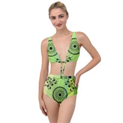 Green Grid Cute Flower Mandala Tied Up Two Piece Swimsuit by Magicworlddreamarts1