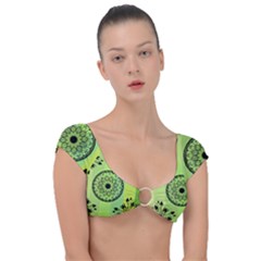 Green Grid Cute Flower Mandala Cap Sleeve Ring Bikini Top by Magicworlddreamarts1