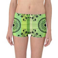 Green Grid Cute Flower Mandala Boyleg Bikini Bottoms by Magicworlddreamarts1