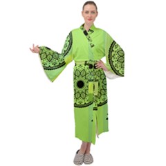 Green Grid Cute Flower Mandala Maxi Velour Kimono by Magicworlddreamarts1
