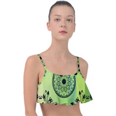 Green Grid Cute Flower Mandala Frill Bikini Top by Magicworlddreamarts1
