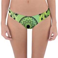 Green Grid Cute Flower Mandala Reversible Hipster Bikini Bottoms by Magicworlddreamarts1