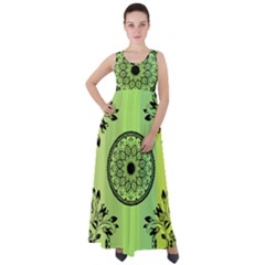 Green Grid Cute Flower Mandala Empire Waist Velour Maxi Dress by Magicworlddreamarts1