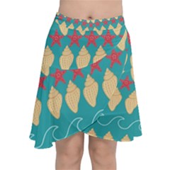 Starfish And Seashells  Sea Chiffon Wrap Front Skirt by SychEva