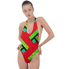 Pop Art Mosaic Backless Halter One Piece Swimsuit by essentialimage365