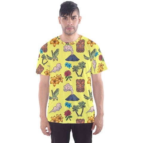 Tropical Island Tiki Parrots, Mask And Palm Trees Men s Sport Mesh Tee by DinzDas