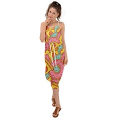 Fast Food Pizza And Donut Pattern Waist Tie Cover Up Chiffon Dress by DinzDas
