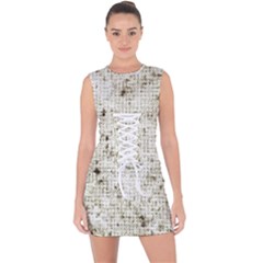 Geometric Abstract Sufrace Print Lace Up Front Bodycon Dress