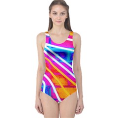 Pop Art Neon Wall One Piece Swimsuit by essentialimage365