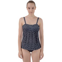 Abstract Spirals, Spiral Abstraction, Gray Color, Graphite Twist Front Tankini Set by Casemiro