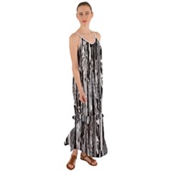 Black And White Abstract Linear Print Cami Maxi Ruffle Chiffon Dress by dflcprintsclothing