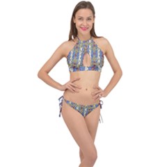 Ornament Striped Textured Colored Pattern Cross Front Halter Bikini Set by dflcprintsclothing