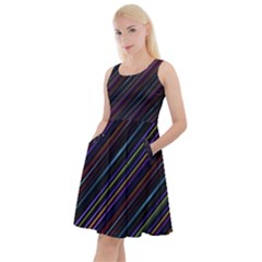 Dark Multicolored Striped Print Design Dark Multicolored Striped Print Design Knee Length Skater Dress With Pockets by dflcprintsclothing