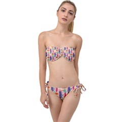 Minimal Floral Art Twist Bandeau Bikini Set by designsbymallika