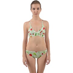 Seamless Pattern With Vegetables  Delicious Vegetables Wrap Around Bikini Set by SychEva