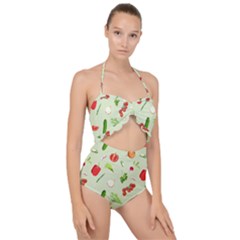 Seamless Pattern With Vegetables  Delicious Vegetables Scallop Top Cut Out Swimsuit by SychEva