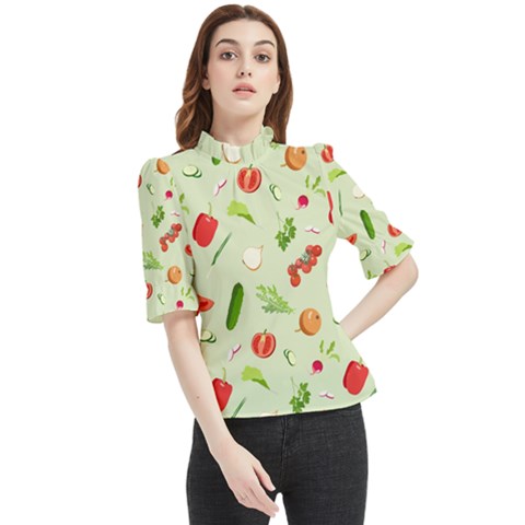 Seamless Pattern With Vegetables  Delicious Vegetables Frill Neck Blouse by SychEva