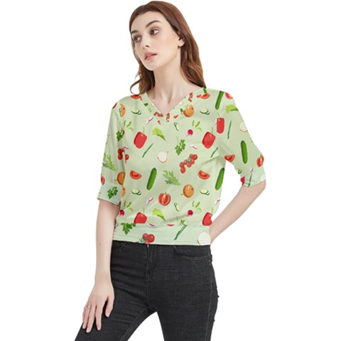 Seamless Pattern With Vegetables  Delicious Vegetables Quarter Sleeve Blouse by SychEva