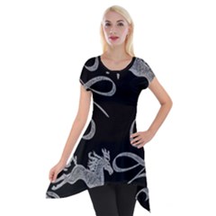 Kelpie Horses Black And White Inverted Short Sleeve Side Drop Tunic by Abe731