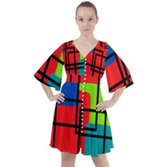 Colorful Rectangle Boxes Boho Button Up Dress by Magicworlddreamarts1