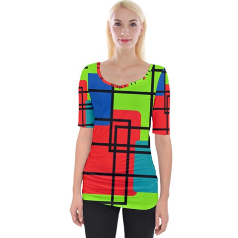 Colorful Rectangle Boxes Wide Neckline Tee by Magicworlddreamarts1