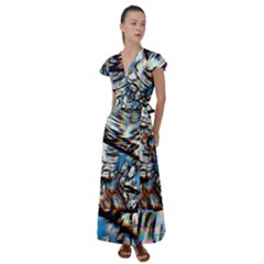 Rainbow Vortex Flutter Sleeve Maxi Dress by MRNStudios