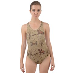 Foxhunt Horse And Hounds Cut-out Back One Piece Swimsuit by Abe731