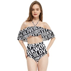 Sleep Work Love And Have Fun Typographic Pattern Halter Flowy Bikini Set  by dflcprintsclothing
