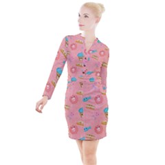 Toothy Sweets Button Long Sleeve Dress by SychEva