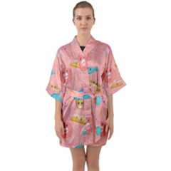 Toothy Sweets Half Sleeve Satin Kimono 