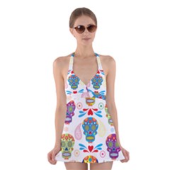Boho Skull Vibe Halter Dress Swimsuit  by designsbymallika