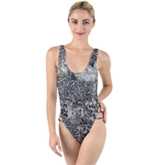 Grey And White Grunge Camouflage Abstract Print High Leg Strappy Swimsuit by dflcprintsclothing