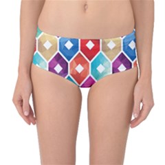 Hexagonal Color Pattern Mid-waist Bikini Bottoms by designsbymallika