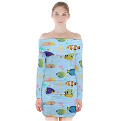 Underwater World Long Sleeve Off Shoulder Dress by SychEva