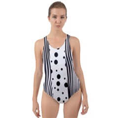 Stripes Black White Pattern Cut-out Back One Piece Swimsuit by designsbymallika