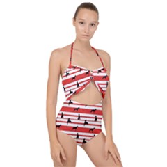 Doberman Dogs On Lines Scallop Top Cut Out Swimsuit by SychEva