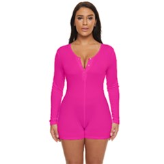 Color Deep Pink Long Sleeve Boyleg Swimsuit by Kultjers