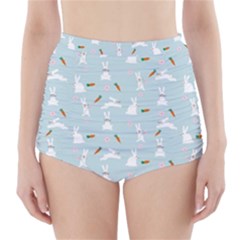 Funny And Funny Hares  And Rabbits In The Meadow High-waisted Bikini Bottoms by SychEva